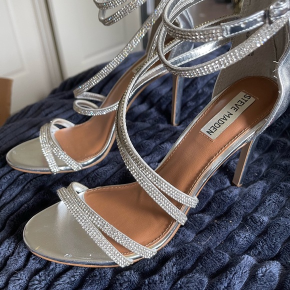 Steve Madden Silver Rhinestone Heels - Picture 2 of 5
